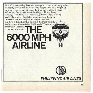 1967 Philippine Air Lines The 6000 MPH Airline Vintage Magazine Print Ad